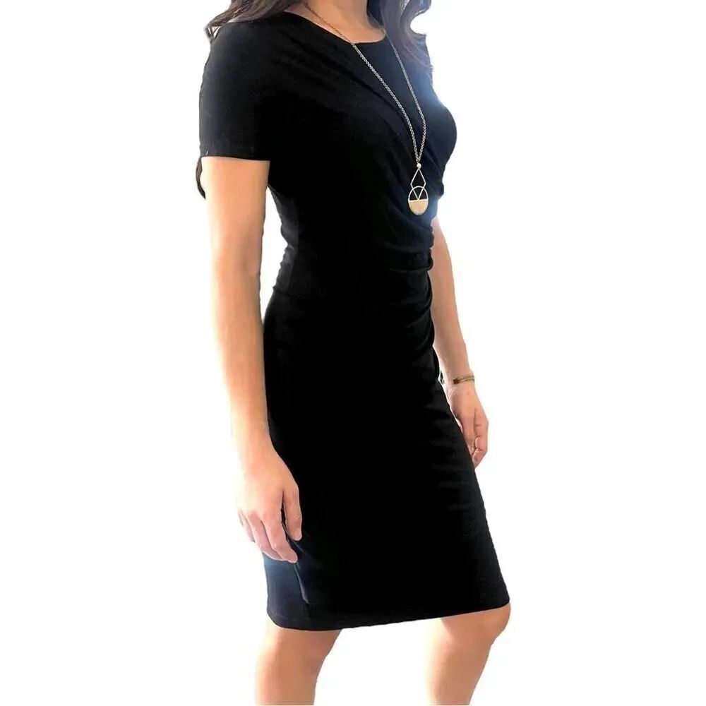 Venus Women's Black Crew Neck Casual Dress Midi Size Small